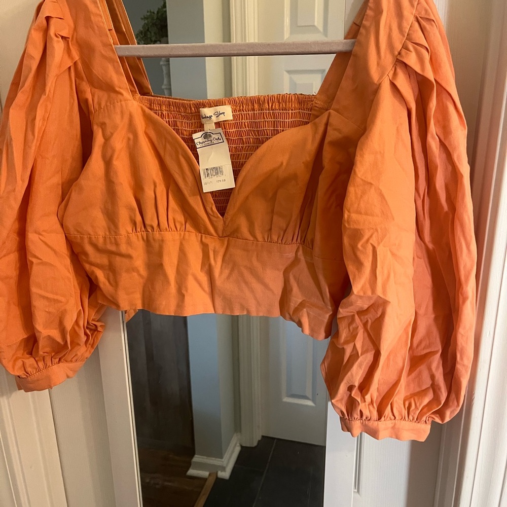 NWT Orange Puff Sleeve Crop Top